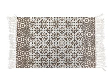 Brown Mandala Floral Layering Rug – Boho Fringed Mat for Rustic Porch, Entryway, or Indoor Use
